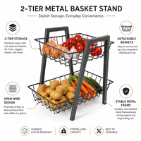 2-laags metalen fruit- en groentemand, afneembaar keukenopbergrek, aardappel-, ui- en tomatenorganizer, OEM ODM fabrikant
