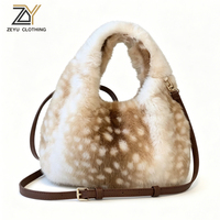 Sac Hobo Zeyu pour femme en fausse fourrure imprimé cerf, collection Hiver 2026, sac à main bandoulière moelleux à poignée supérieure, sac à bandoulière en fausse fourrure douce pour l'hiver