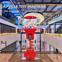 Distributeur automatique de capsules de jouets de grande capacité (120-200 pièces) en ABS/PC rouge, fonctionnant avec des pièces de monnaie et des jetons