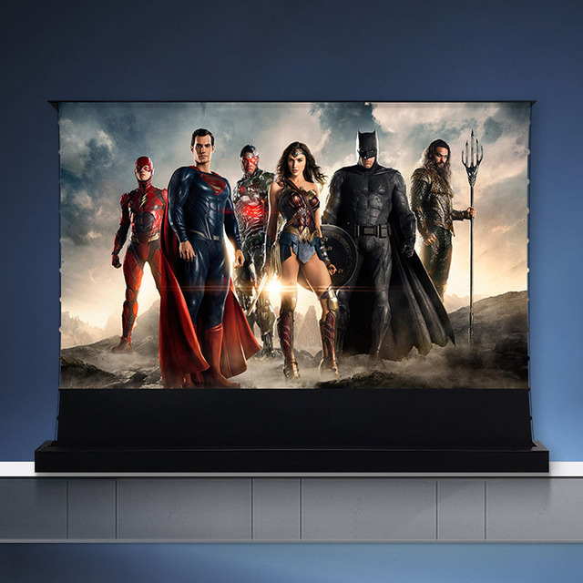 Javes Esf 100 Alr Floor Rising Motorized Projector Screen 16:9 Short Throw Portable Matte White Tab Tension 1-Year Warranty