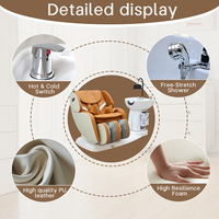 Fauteuil de Lavage Professionnel Électrique Moderne de Haute Qualité pour Salon de Coiffure, avec Cuvette, Couleur Orange