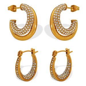 ต่างหูทรงเรขาคณิตรูปตัวซีประดับเพชรซิร์คอนสีทอง งานฝังไมโคร ดีไซน์ทันสมัย เหมาะสำหรับงานปาร์ตี้ - Product Image 5