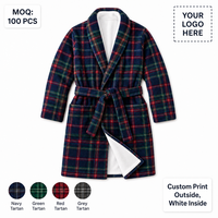 Peignoir personnalisé imprimé, extérieur blanc doux, intérieur en polaire, col châle, marque privée, robe de chambre saisonnière pour homme