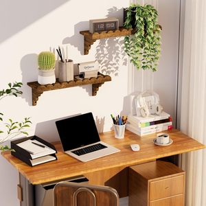 Solid Wood Wall Shelf 17 Inch Floating 2-Tier Shelf Wood Brackets Easy Install Rustic Design <b>for</b> Living Room - Product Image 5