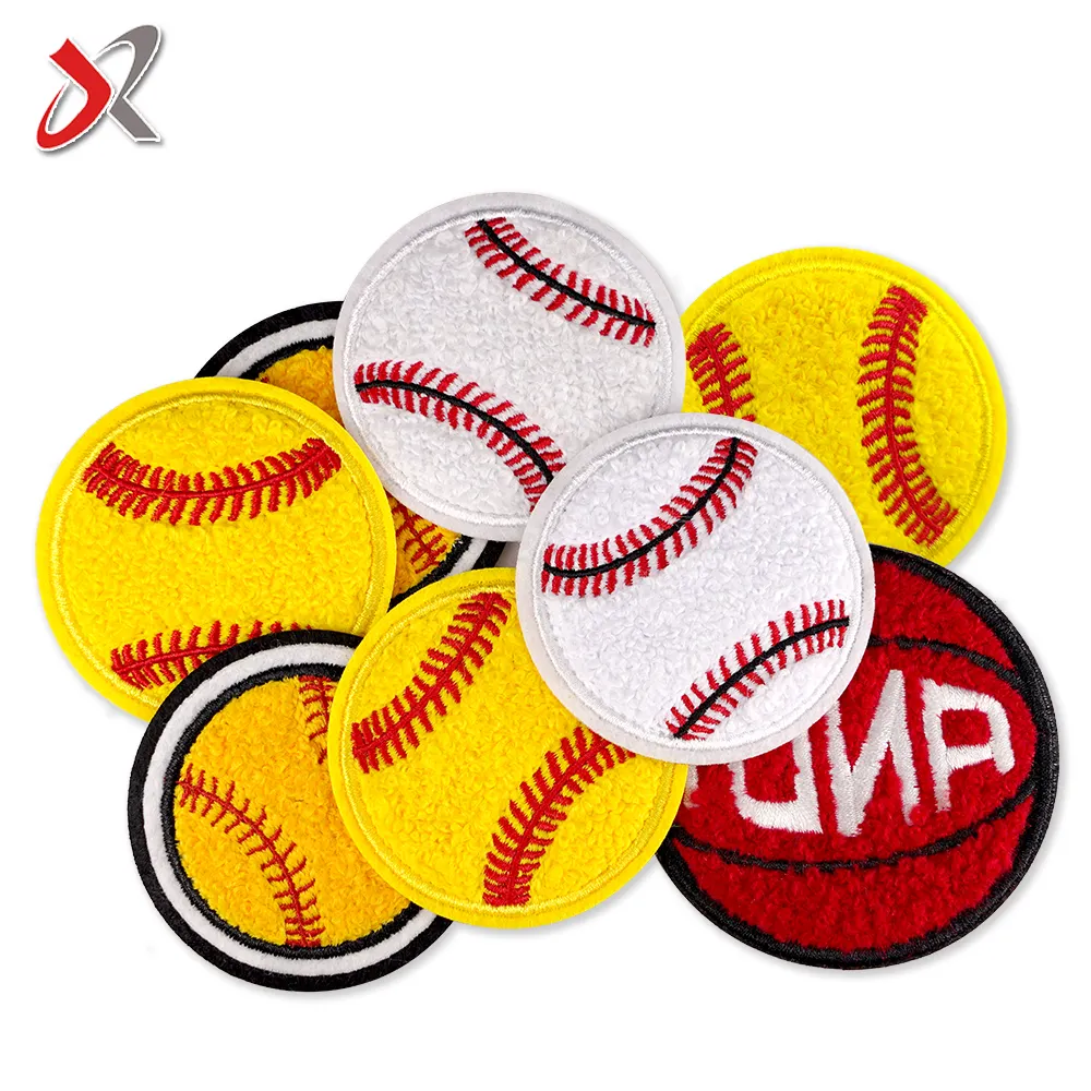 Hot Sale Self Adhesive custom logo Chenille Embroidery Patch Baseball iron on clothing patches
