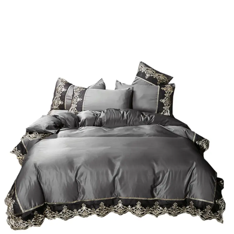 Neue europäische stilvolle gute Qualität gewaschene Seide Bettlaken Tröster Set Bettwäsche Bettlaken Bett bezug 4 Stück Bettwäsche-Set
