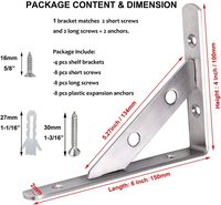 Support mural pour étagère, 4 pièces de supports d'angle solides en acier inoxydable de 6 x 4 pouces/150 mm x 100 mm