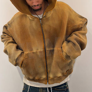 <span class=keywords><strong>Felpa</strong></span> con cappuccio da uomo personalizzata in cotone pesante, <span class=keywords><strong>oversize</strong></span>, termica, con zip, in maglia waffle, effetto <span class=keywords><strong>vintage</strong></span> distressed e lavaggio acido - Product Image 1