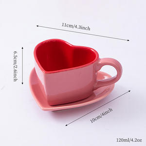 Heart Shaped Ceramic Coffee Cup And Saucer <b>Set</b> Red Pink Solid Color For <b>Afternoon</b> <b>Tea</b> Home Use - Product Image 4