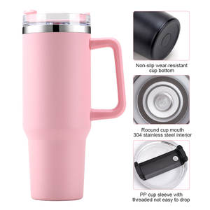 Vaso de acero inoxidable con cambio de color negro y Rosa de 40 oz con recubrimiento en polvo de logotipo de impresión de alta calidad personalizado con pajita con asa - Product Image 2