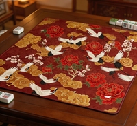 Tapis de Mahjong pliable de luxe style chinois rouge et or pour 4 joueurs, antidérapant en caoutchouc, carré