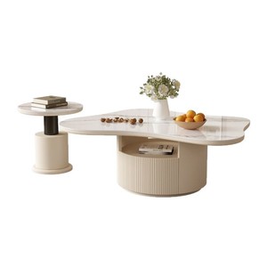 Mesa de Centro Color Crema con Tapa de Mármol, Estilo Moderno y Minimalista para Sala de Estar, Ideal para Apartamentos Pequeños - Product Image 5