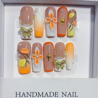 351-355 Faux ongles à presser 3D faits main motif fleurs cercueil, 10 pièces