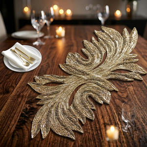 Luxury Gold Leaf <b>Table</b> Runner <b>Plant</b> Pattern Home Decor Durable Design - Product Image 1