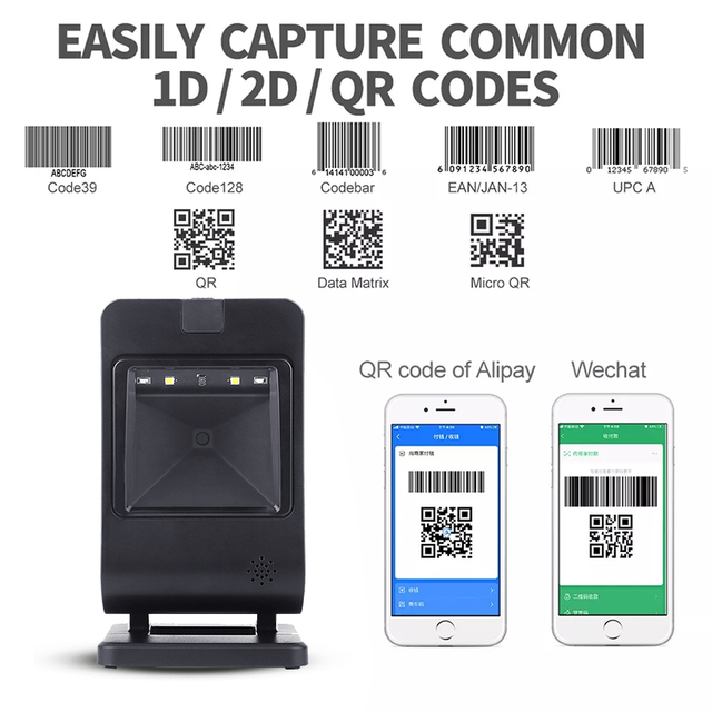 High Performance 1D 2D 3D Qrcode Reader 2D and 1D Fixed Omnidirectional Desktop Barcode Scanner