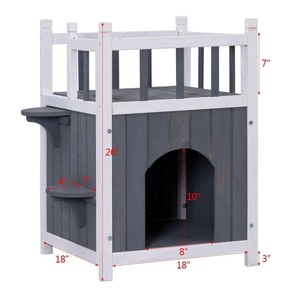 Outdoor Home Garden Pet <strong>Kitten</strong> Wooden Cat Play House Fir Wood Villa Nest <strong>Cage</strong> with Balcony - Product Image 5