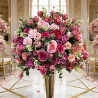 Centre de table en rose artificielle rose et violette de luxe de 80 cm/50 cm, arrangement floral élégant pour mariage, banquet et décoration de fête