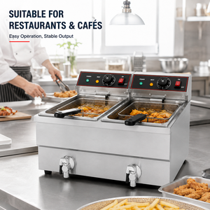 Freidora Eléctrica Comercial de Doble Tanque, 220V, Acero Inoxidable, con Grifos de Drenaje de Aceite para Restaurante - Product Image 5