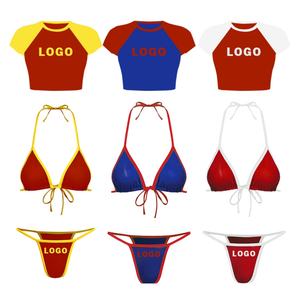 Conjunto de Bikini Micro Tanga Sexy con Logotipo Personalizado en 3D, Traje de Baño de 3 Piezas, Camiseta, Tanga, Ropa de Playa de Lujo para Mujer - Product Image 1