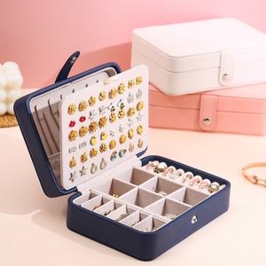 Portable PU Leather Jewelry Organizer <b>Storage</b> Case Modern <b>Mini</b> Travel Jewelry <b>Box</b> for Girls/Women's Earrings for Travel - Product Image 1