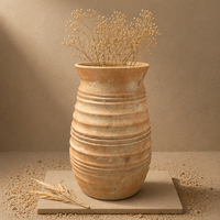 Vase en céramique côtelée Wabi-Sabi ARM LVG, poterie rustique faite à la main, couleur beige sable, récipient à fleurs, vases floraux, décoration artistique pour la maison