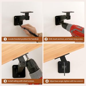Swivel Corrimão Bracket Kit Heavy Duty Metal Ajustável Prateleira De Parede Stair Trilho Mão Suportes Corrimão <span class=keywords><strong>Para</strong></span> Escada - Product Image 4
