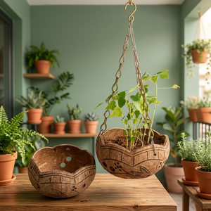Pot de fleurs pour plantes succulentes, écologique, fait à la main en coquille de noix de coco, durable, finition naturelle, design moderne, ECO2GO VIETNAM - Product Image 1