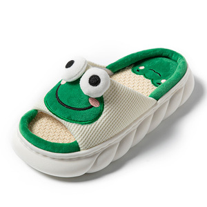 Pantuflas de Lino de Plataforma con Punta Abierta de Alta Calidad para Mujer, Bonito Diseño de Rana, Suela Gruesa de Masaje, Pantuflas de Algodón para el Hogar - Product Image 4