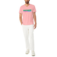 T-shirt en jersey pour homme à col en V et manches courtes 100% coton pur avec impression sérigraphique, tissu doux, marque personnalisée, multicolores