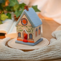 Maison en céramique Bougeoir Confortable Bleu Maison Village Affichage ChristmasTealight Poterie Cadeau de pendaison de crémaillère pour la décoration intérieure