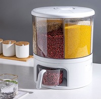 Conteneur de stockage de riz et de céréales moderne, pliable, en plastique, écologique, résistant à l'humidité, à 6 compartiments, bacs rotatifs, capacité de 3 à 6 L
