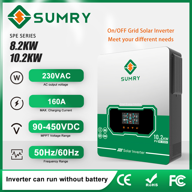 SUMRY 10.2kw Solar Inverter, On/Off Grid SPE MAX Series 230VAC 48VDC, Built-in 160A MPPT Solar Charger