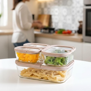 Heat Resistant Borosilicate Glass <b>Lunch</b> Box Meal Prep Container <b>Set</b> with Silicone Cover New Fashion - Product Image 4