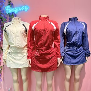 Conjunto de dos piezas de chaqueta de manga larga y falda para mujer, ropa de verano para estar en casa, conjunto de yoga con chaqueta de cremallera completa, conjunto de pantalones cortos para mujer - Product Image 1