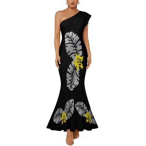 Vestido de cola de pez elástico Sexy estilo <span class=keywords><strong>Tropical</strong></span> Hawaiano con hombros inclinados vestido de mujer de alta calidad moda de club nocturno - Product Image 5