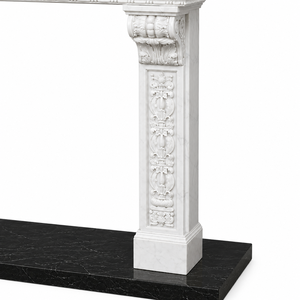 Chimenea tradicional de mármol con tallado ornamentado, de mármol blanco, para interiores, con estufa de leña para comedor. - Product Image 5