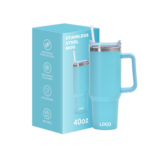 Gobelet isotherme en acier inoxydable 20/30/40oz avec poignée et <span class=keywords><strong>paille</strong></span>, tasse de voyage isolée, vente en gros, logo personnalisé - Product Image 2