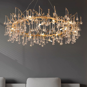 Ánh Sáng Sang Trọng Hiện Đại Vàng Tất Cả Các Đồng Pha Lê LED Đèn Chùm Với Điều Khiển Từ Xa Kích Thước Trung Cho Phòng Khách Phòng Ngủ Phòng Ăn - Product Image 1