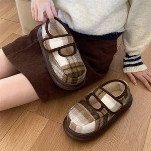 <span class=keywords><strong>Scarpe</strong></span> da donna XIXITIAO Mary Jane con gancio e anello Vintage Plaid <span class=keywords><strong>scarpe</strong></span> da guida in peluche foderate invernali antiscivolo Casual da esterno - Product Image 2
