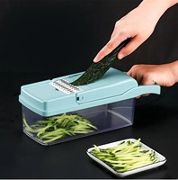 Hachoir à légumes manuel 10 en 1, coupe-légumes avec lames en acier inoxydable et récipient, outil de cuisine