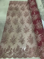 Tela de encaje bordada a mano con lentejuelas y cuentas pesadas, de doble cara, para vestidos de novia y bolsos, venta al por mayor, en stock.