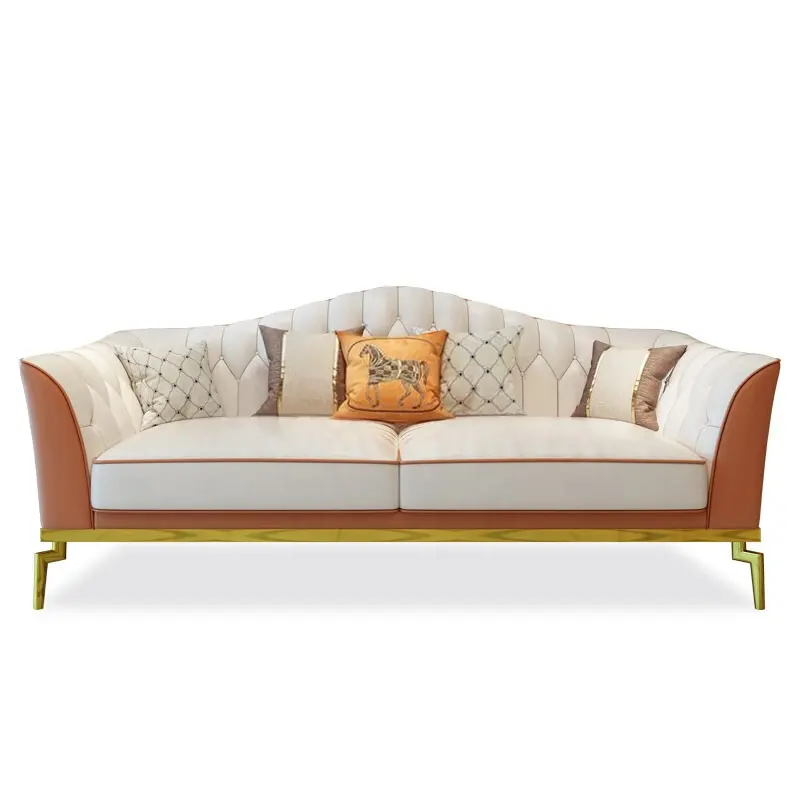 Kain Desain Potongan Modern dengan Bingkai Baja Tahan Karat Kursi Sofa Tunggal Melengkung Emas Furnitur Pelapis Ruang Tamu