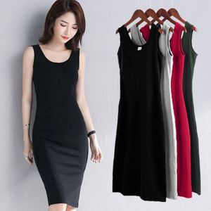 New Fashion Women Girls Summer Slim Vest <b>Dress</b> Slip <b>Dresses</b> Simple Base Sleeveless Solid Color Maxi Casual Washable Breathable - Product Image 2