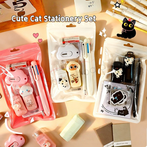 Ensemble <span class=keywords><strong>de</strong></span> papeterie mignon avec chat |   Fournitures scolaires pour enfants sur le thème des animaux pour la rentrée scolaire et les cadeaux - Product Image 2