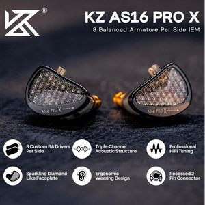 KZ AS16 PRO X Moniteur intra-auriculaire 16BA HiFi, Écouteurs filaires professionnels IEM - Product Image 2