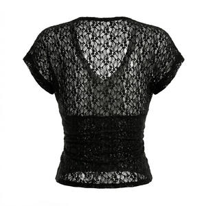 Viviblook J26TP051 Blusas Casuales para Mujer, Nuevas, Sexys, de Color Sólido, Cuello en V, Encaje, Ajustadas, de Manga Corta, para Mujer - Product Image 6