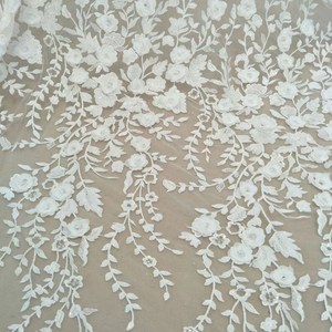 高品質3Dフラワービーズ付きフレンチチュールレース生地、エレガントな刺繍入りイブニングガウン、ウェディングドレスアクセサリー、新作 - Product Image 3