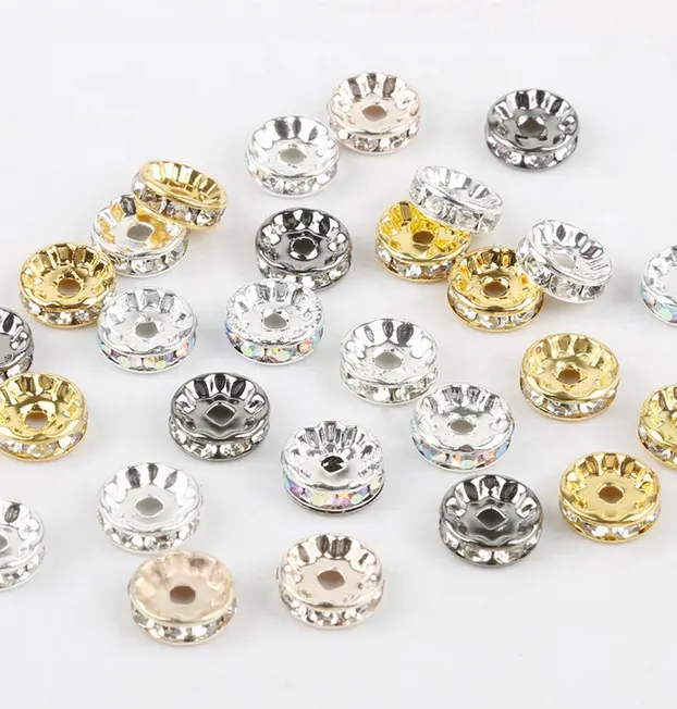 AA Rhinestone Spacer Beads for Jewelry Making DIY Rose Gold Metal Silver Color Rondelle Crystal Spacer Copper Material