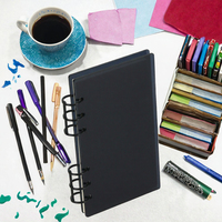 Couverture de classeur spirale A6 en acrylique, couverture de carnet à feuilles mobiles, couleur unie noire, pour enveloppes de trésorerie, idéal pour l'école et le bureau