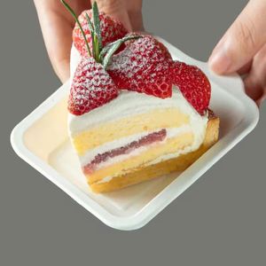 Assiettes à dessert carrées compostables écologiques de 4 pouces avec logo personnalisé pour les événements à emporter et les marques privées - Product Image 1
